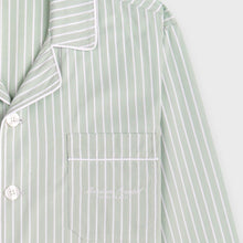 Load image into Gallery viewer, Mandarin Oriental x Sporty &amp; Rich 150th Anniversary Capsule Collection  Pyjama Shirt – Celadon Green Stripe / White