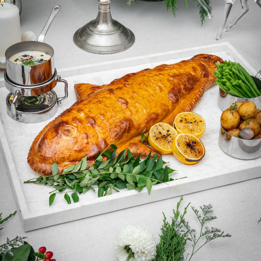 Salt Baked Sakura Masu Trout with Rainbow Caviar  Dill Sauce